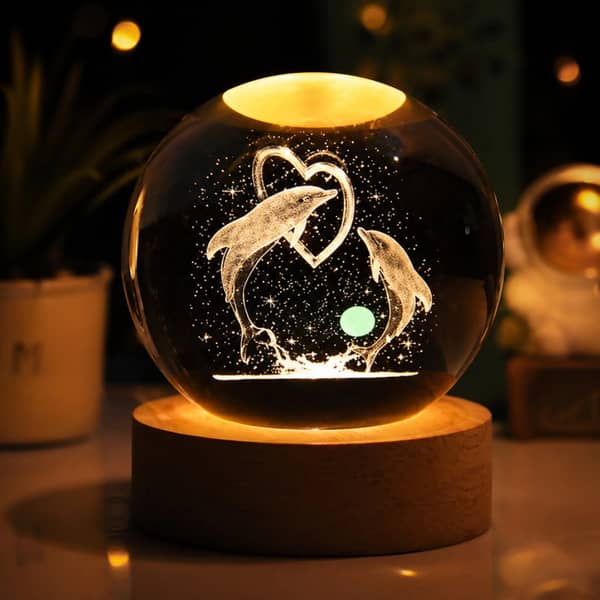 Lampara Bola Cristal Delfines 6.5